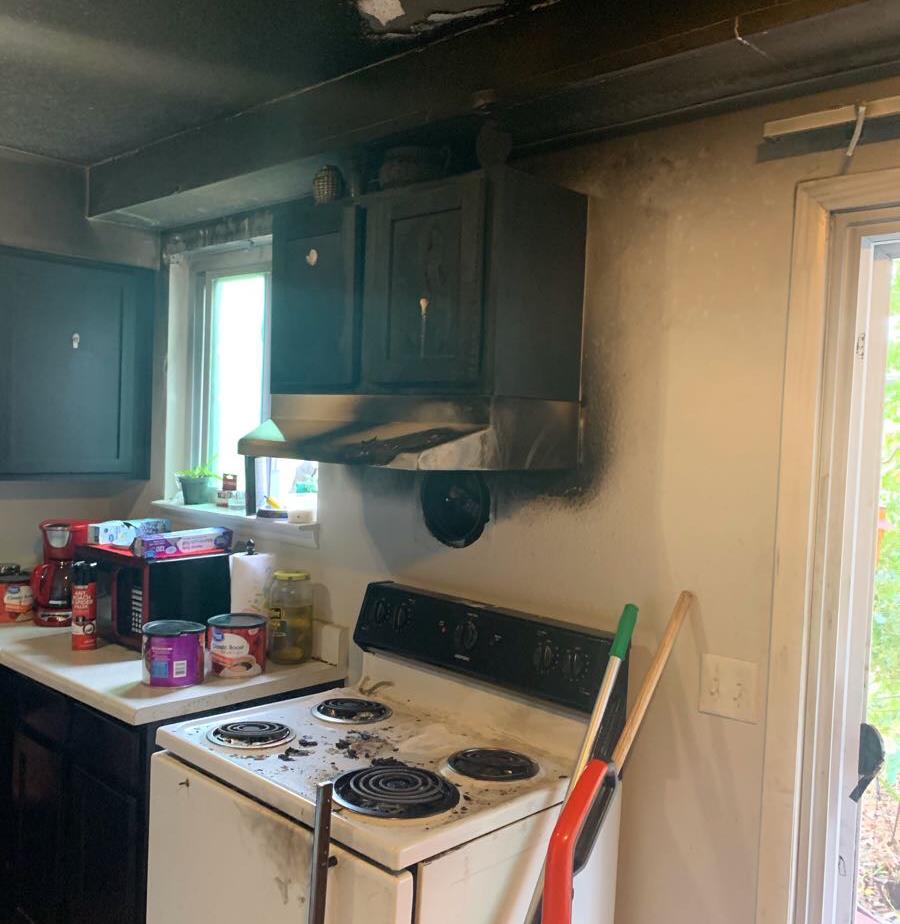 burned kitchen wall